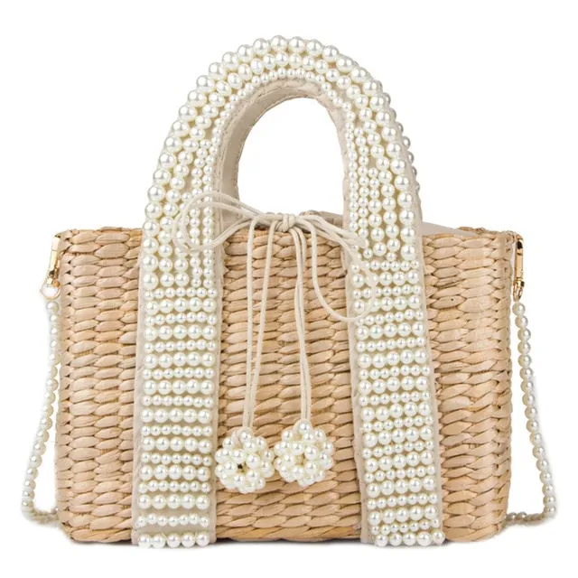 2020 New Summer Pearl Hand-woven Straw Bag