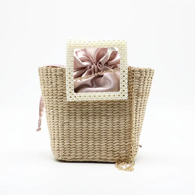 2020 New Summer Pearl Hand-woven Straw Bag