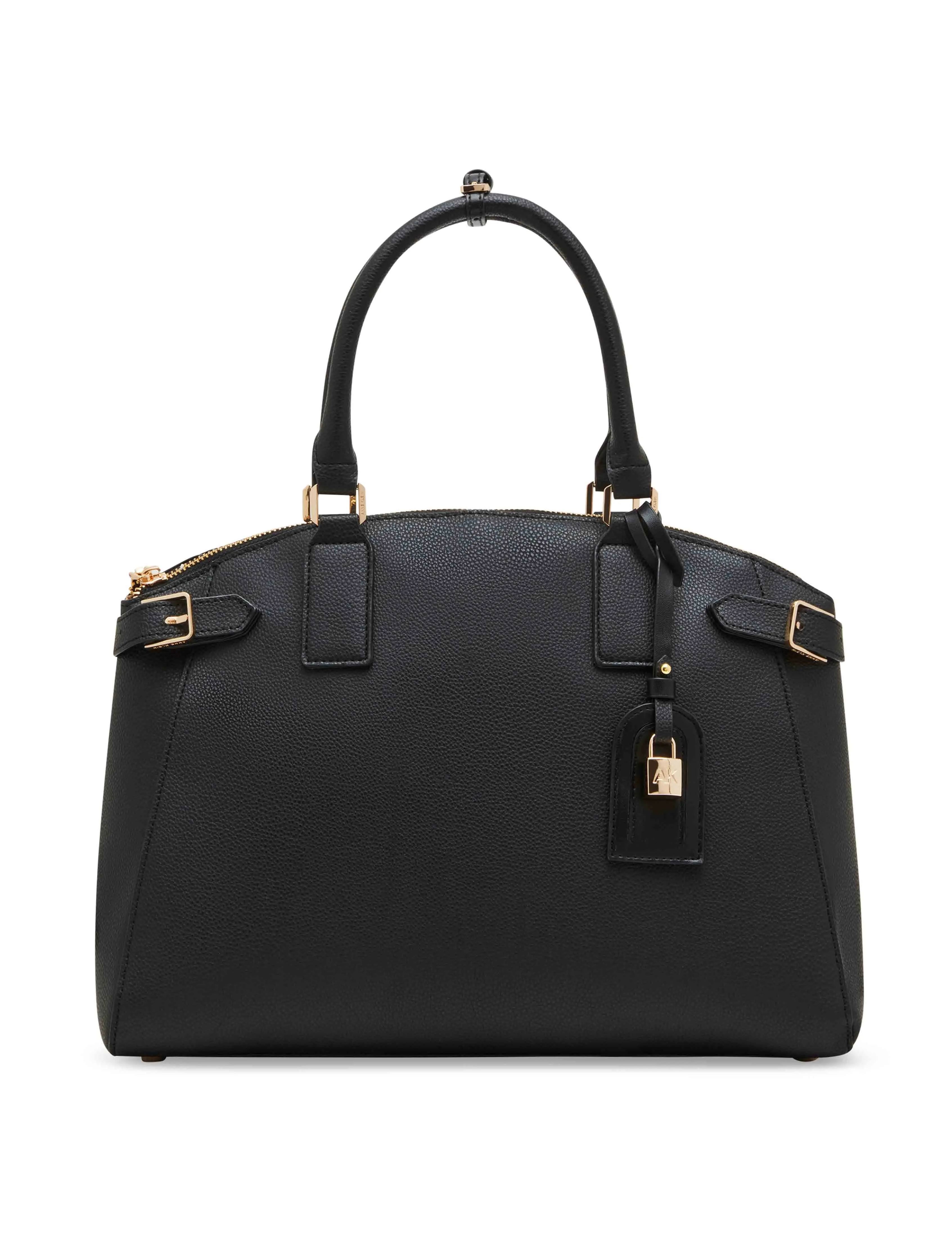 Belted curved satchel with convertible strap