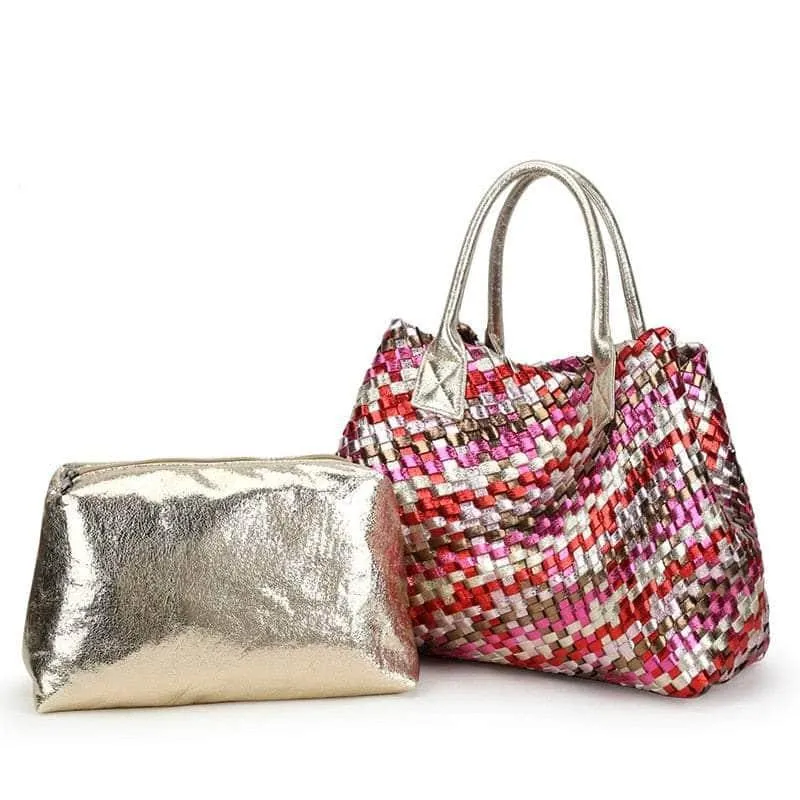 Bling Woven Leather Handbag