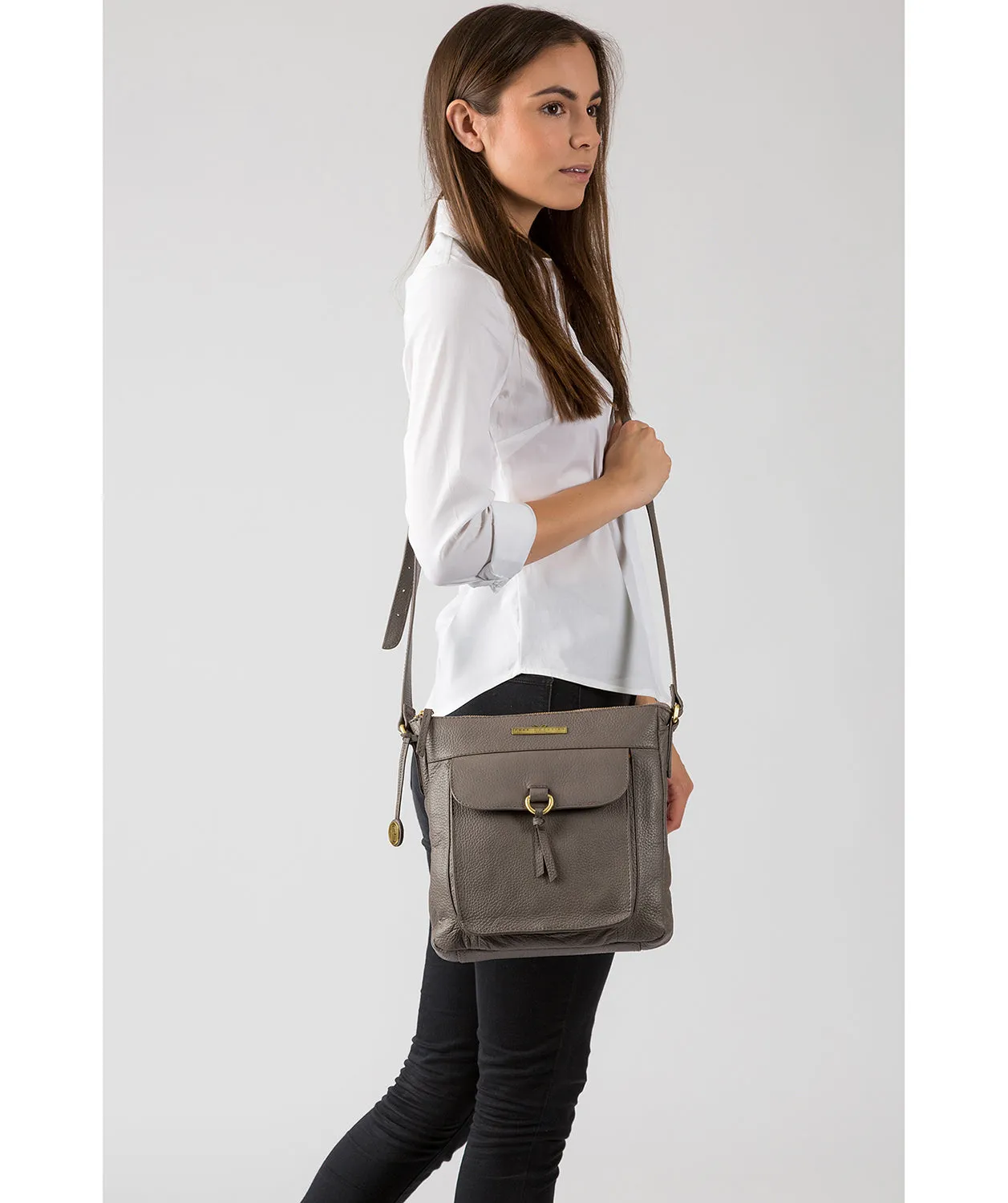 'Caroline' Grey Leather Cross Body Bag