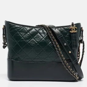 CHANEL Green Quilted Aged Leather Medium Gabrielle Hobo