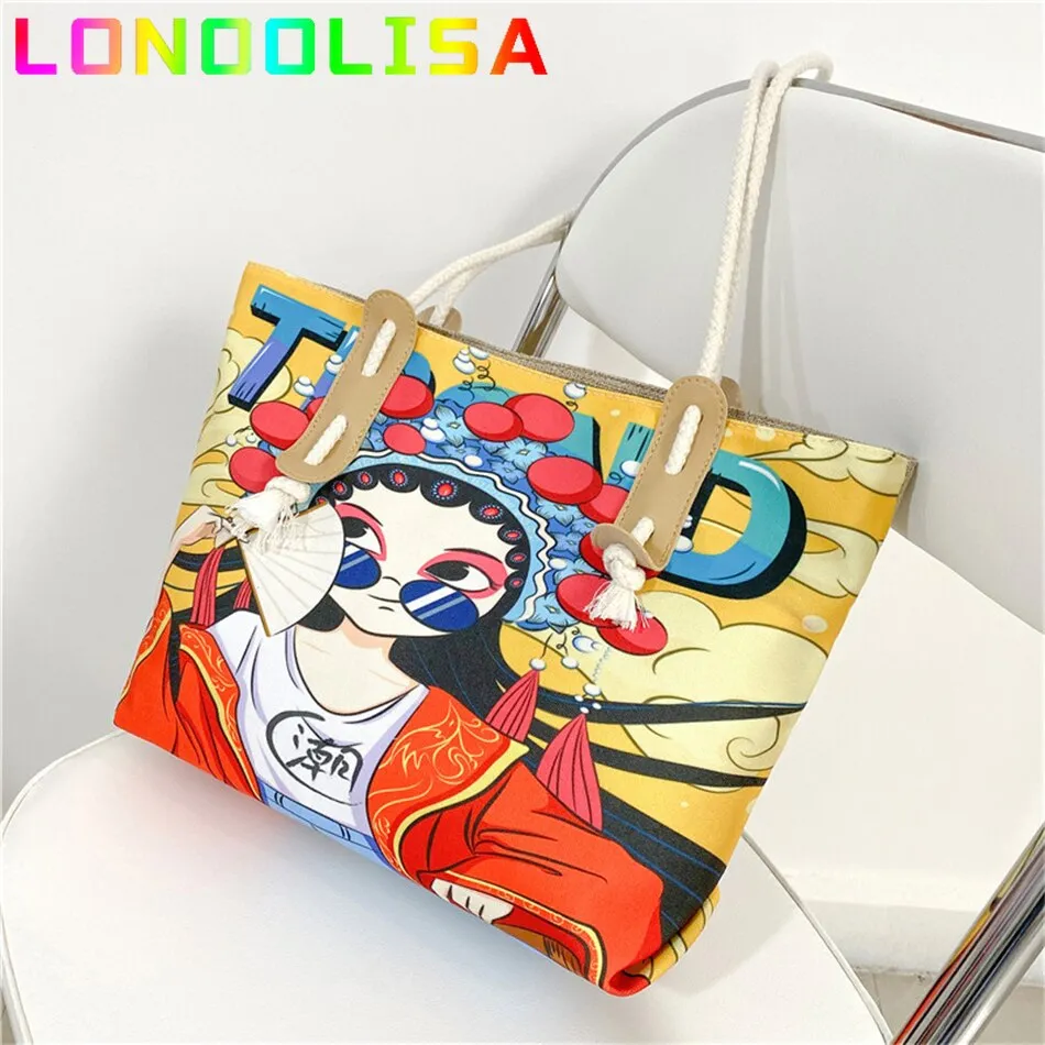 Christmas Gift Chinese Canvas Opera Section Bag Women Handbag Autumn and Winter 2021 Fashion Korean Style Shoulder Small Bag for Women Tote Bag