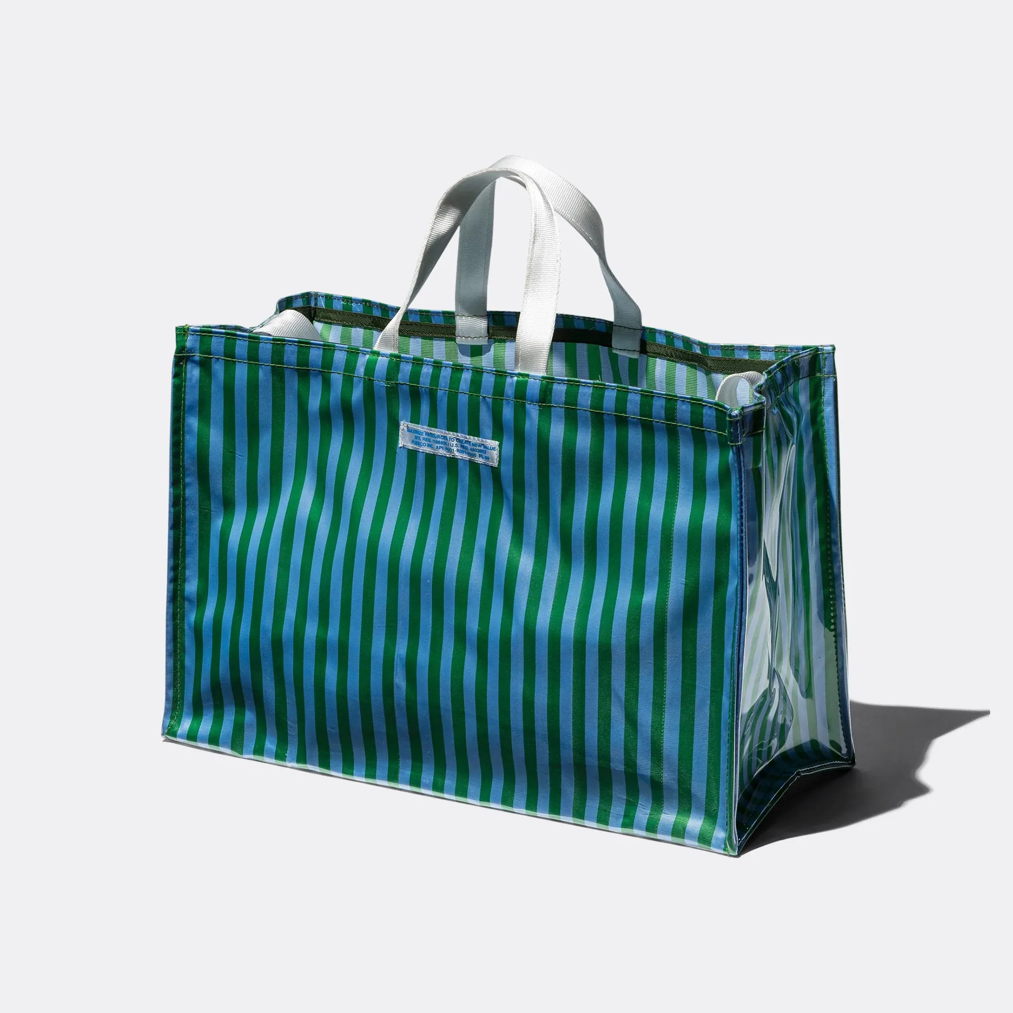 Covered School Tie Fabric Market Bag - Green/Light Blue