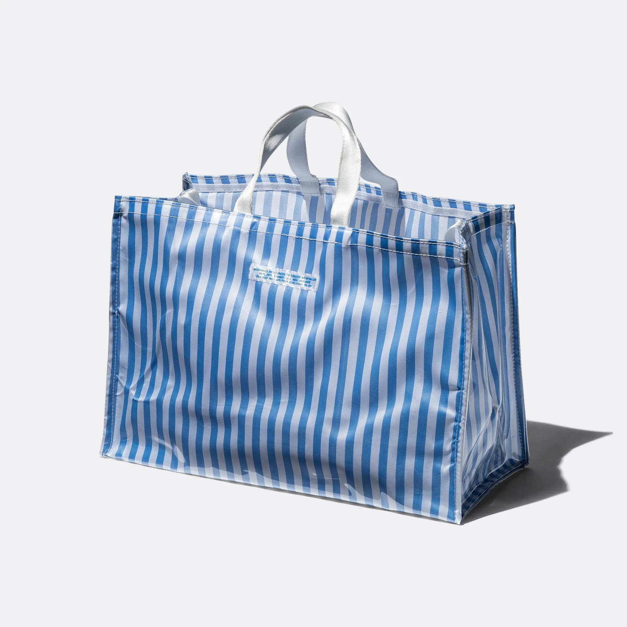 Covered School Tie Fabric Market Bag - Light Blue/White