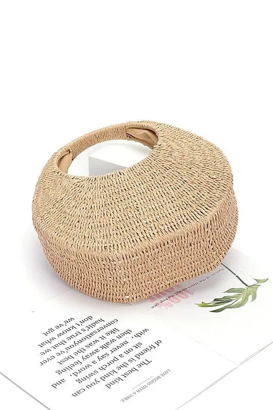 Faux Straw Wicker Moon Bag