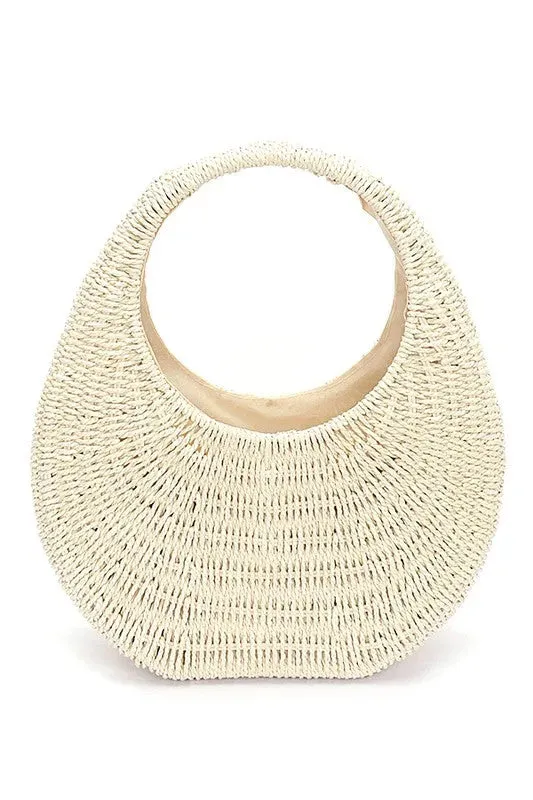 Faux Straw Wicker Moon Bag