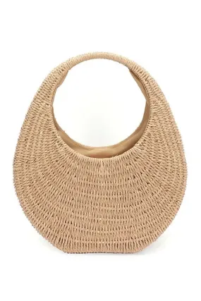 Faux Straw Wicker Moon Bag