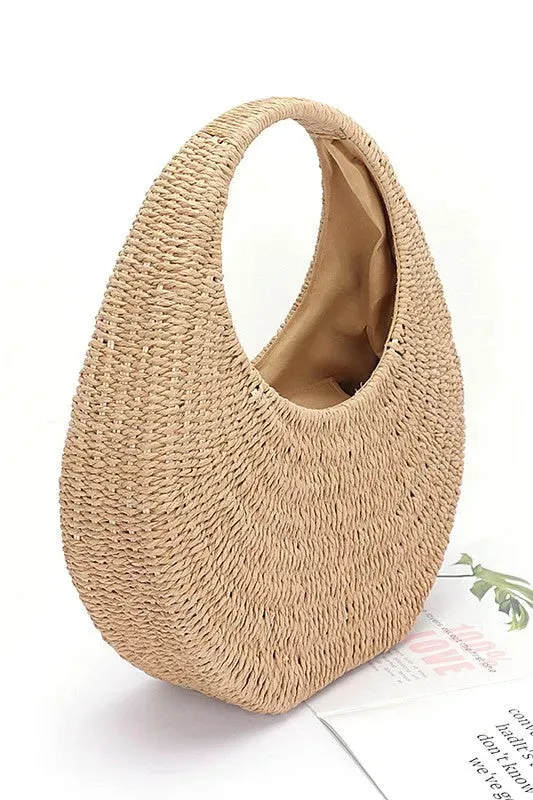 Faux Straw Wicker Moon Bag