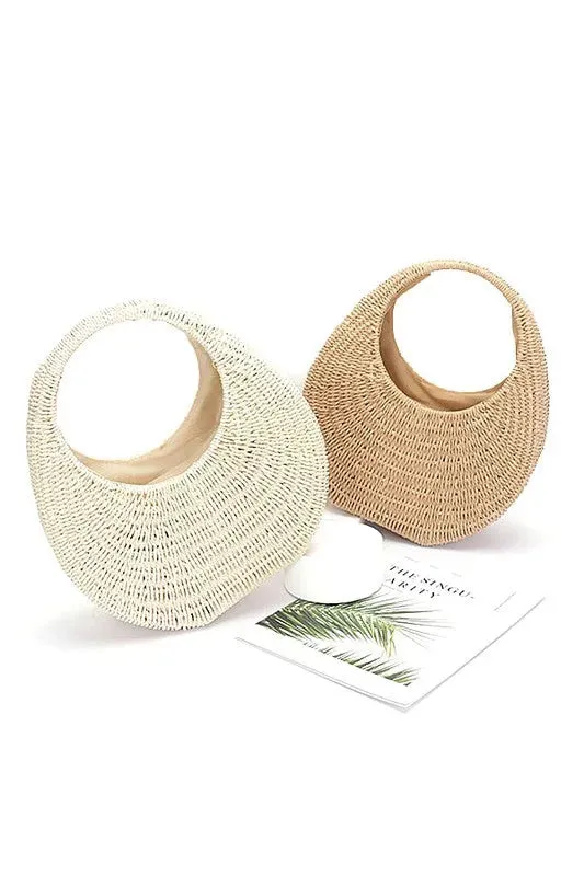 Faux Straw Wicker Moon Bag