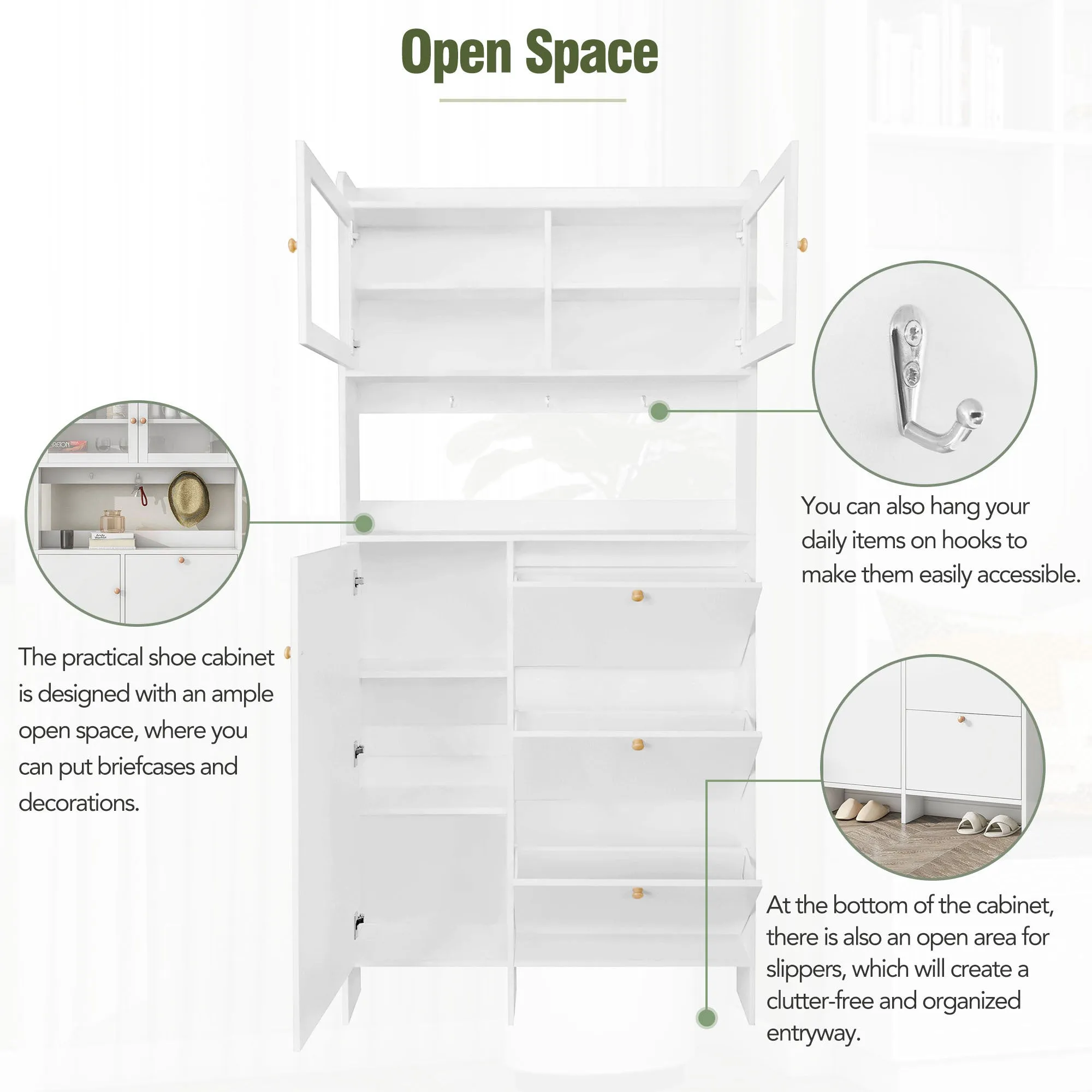 Felix III Shoe Cabinet with Open Storage Space - White