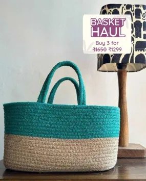 Handcrafted Duotone Cotton Basket | 25 x 16 x 14 inches