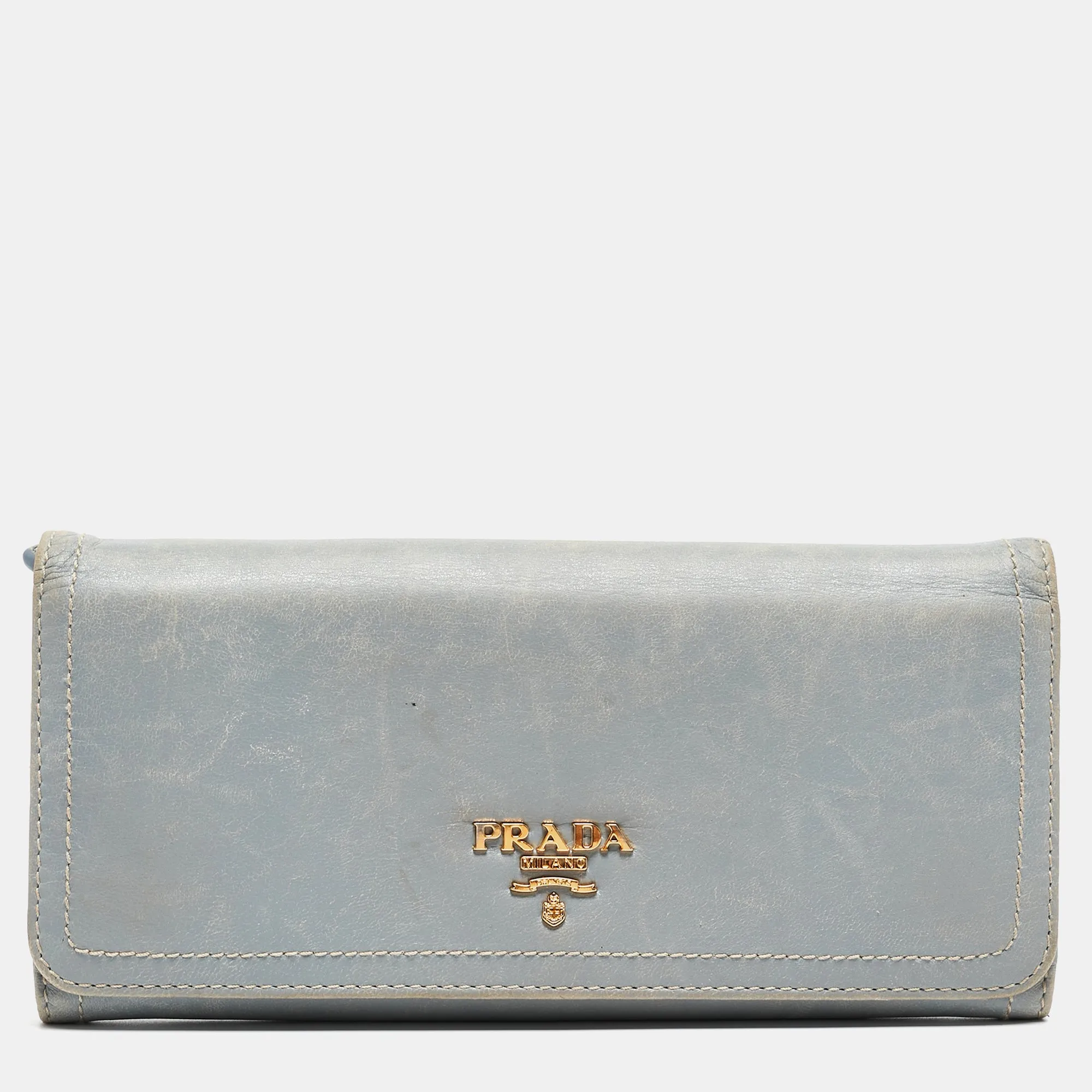 Light Blue Leather Logo Flap Continental Wallet