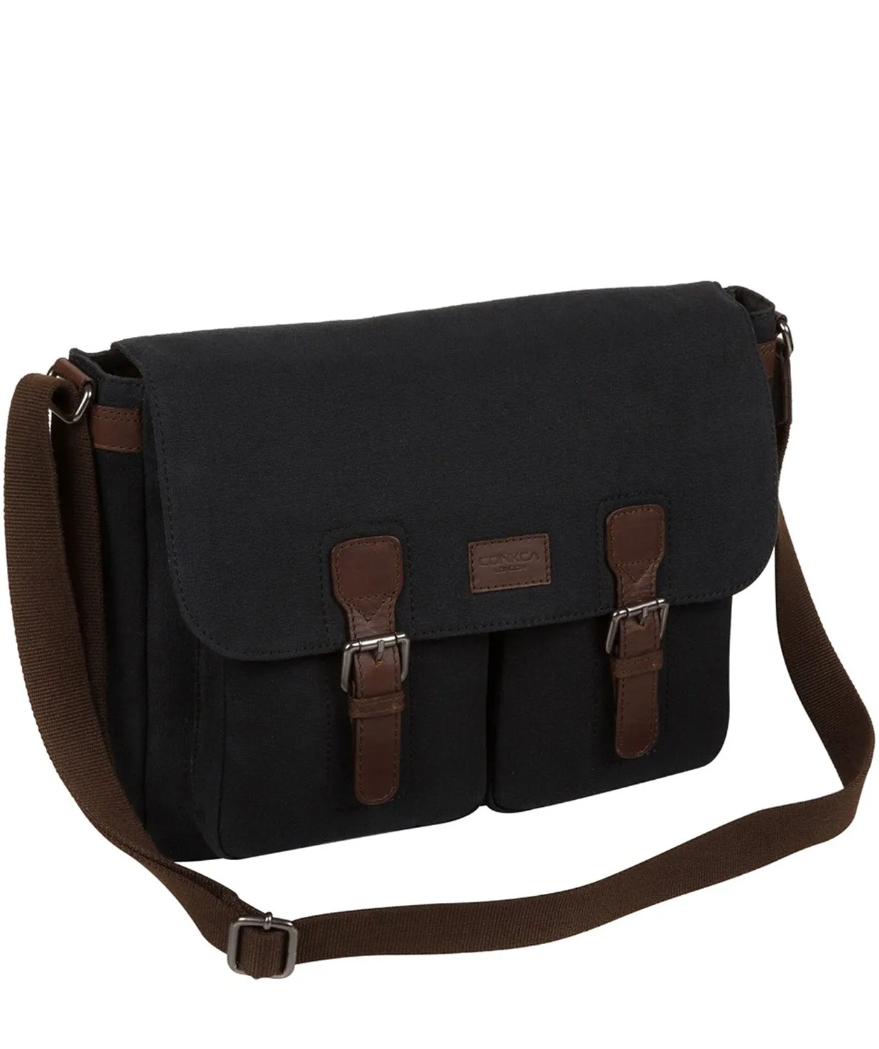 'Newington' Vintage Black Canvas & Leather Messenger Bag