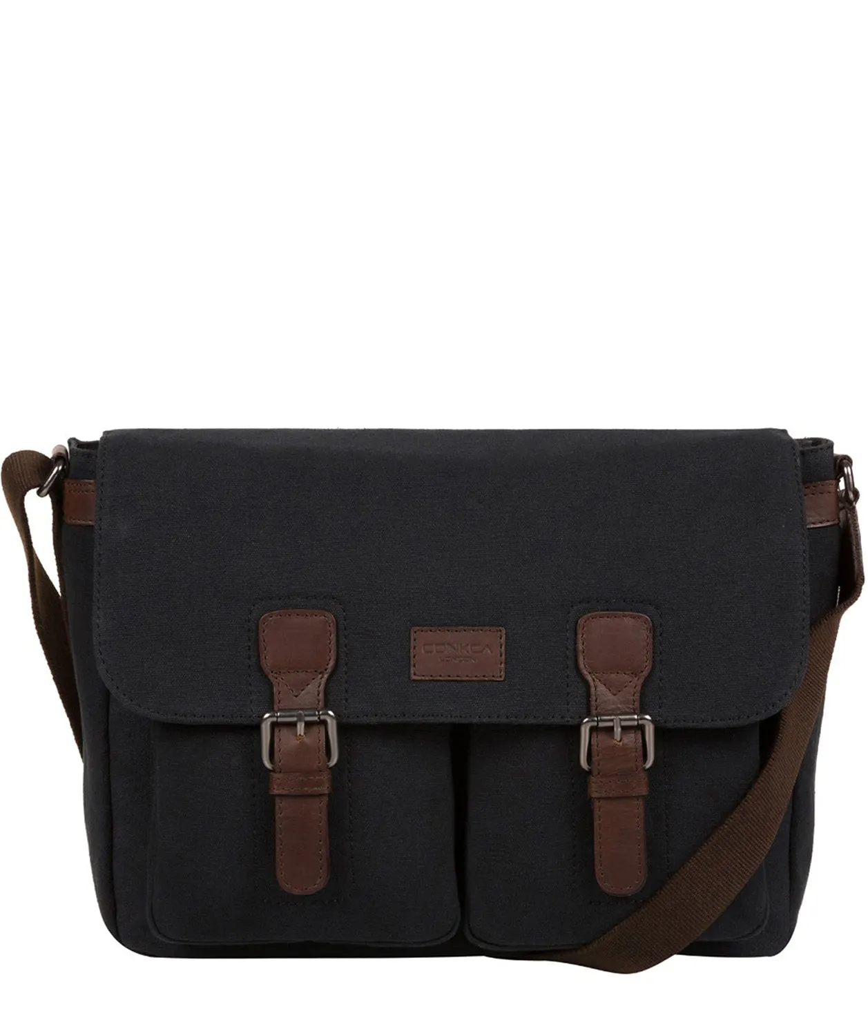 'Newington' Vintage Black Canvas & Leather Messenger Bag