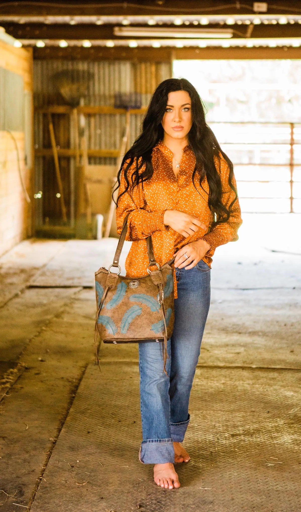 Sacred Bird Zip Top Bucket Tote - Charcoal Brown/Turquoise 7570