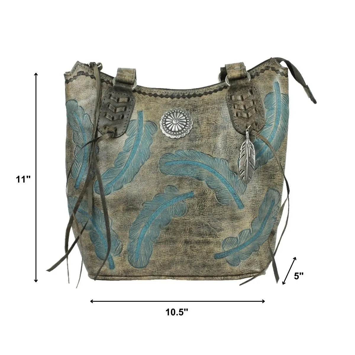 Sacred Bird Zip Top Bucket Tote - Charcoal Brown/Turquoise 7570