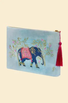 Velvet Zip Pouch - Elephant in Cornflower